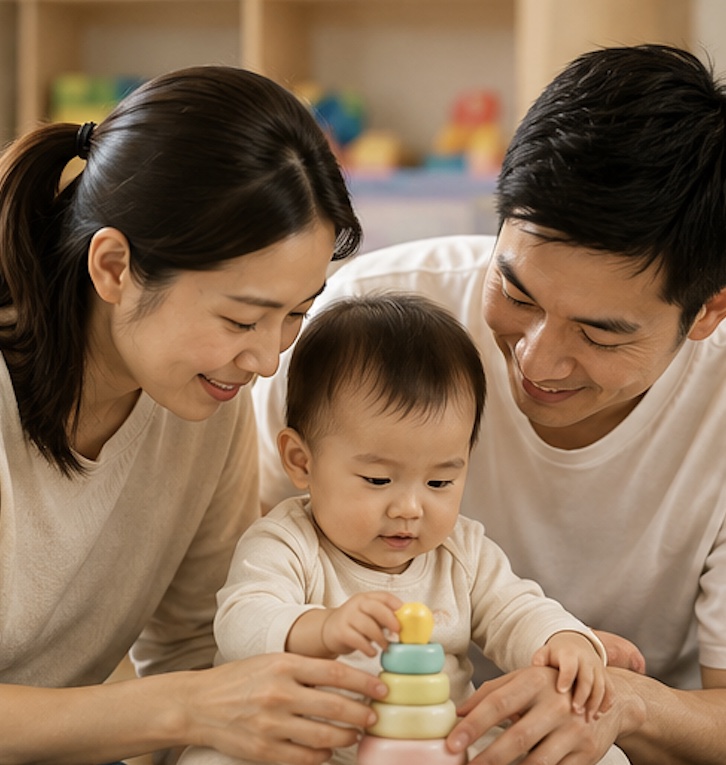 父母與幼兒一起玩疊疊圈玩具