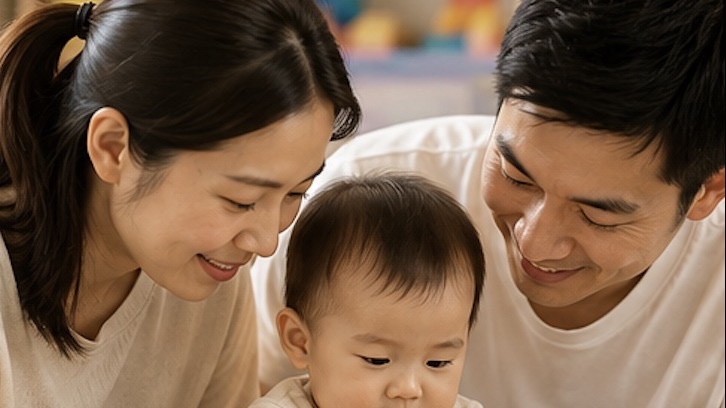 父母與幼兒一起玩疊疊圈玩具