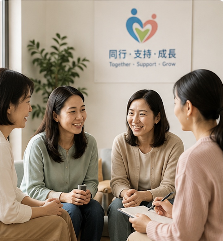 四位家長圍坐交流，氣氛輕鬆
