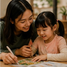 母親與女兒一起畫畫